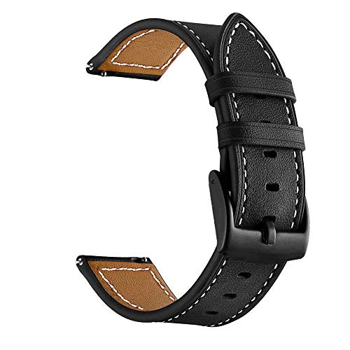 Ldfas Compatible For Vivoactive 3 Bands, Leather 20Mm Watch Strap With Black Metal Buckle Compatible For Garmin Venu Sq Music/Forerunner 645/245 Smartwatch, Brown+Black (2 Pack) #TOP1