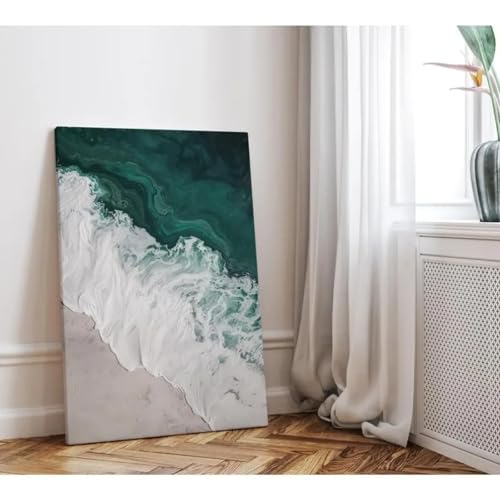 Art mural bohème salon, grande toile vagues de l'océan et paysage marin bleu 70x100 cm