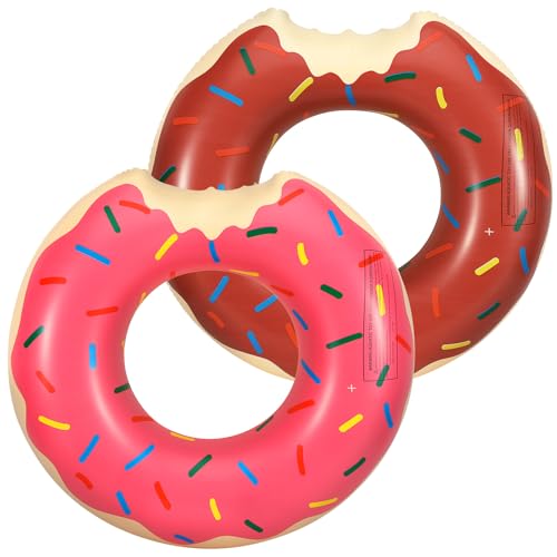 HeySplash Aufblasbar Schwimmring 2 Stück Angebissener Donut Schwimmreifen Luftmatratze Faltbar Ring Sommer Wasserspielzeug Schwimmer für Pool See Rosa+Braun