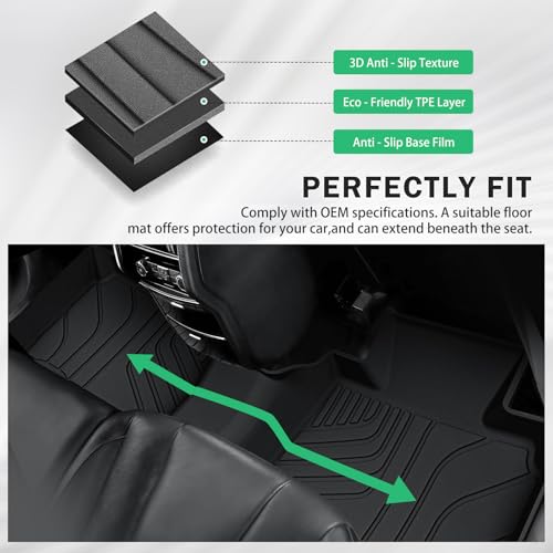 All Weather Floor Mats & Cargo Liner with Backrest Mat for 2015-2024 2025 Ford Edge Non-Slip, Custom Fit 1st & 2nd Row with Trunk Liner Cover Protector TPE Full Set for Edge Accessories Heavy Black by Epltion - Image 5