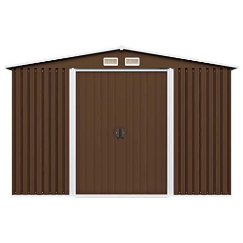 Gecheer Gerätehaus mit Schiebetüren Geräteschuppen Gartenhaus Schuppen Grün 386×131×178 cm Stahl (257x205x178 cm, Braun) – Bild 5
