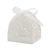 KPOSIYA Pack of 100 Laser Cut Rose Candy Boxes, Favor Boxes 2.5"x 2.5"x 3.1", Gift Boxes Bridal Show