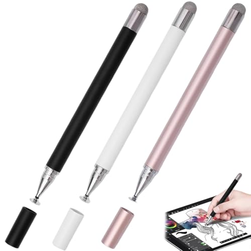 3PCS Stylet Tablette pour écrans Tactiles, Universel Haute Précision Stylet Compatible avec Tablettes, Smartphones, Android, Mi, Samsung Galaxy, Microsoft et Autres écrans Tactiles (Blanc/Noi/dorér)