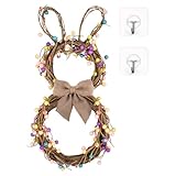 玄関ドア用イースターリース、卵と蝶結び付きイースター、壁掛け用スプリング、ホリデーパーティーデコレーション。