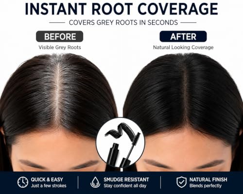 Image of Quick Hair Root Touch-Up Mascara for Grey Hair, Beard & Mustache | Instant Temporary Hair Color | Precision Mascara Brush | Smudge Resistant Formula | Easy Washable Root Cover Up | Black