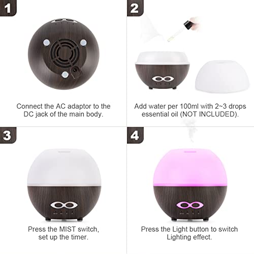 Diffuser,400Ml Essential Oil Diffuser With 7-Color Mood Lights And Remote，Diffusers For Essential Oils With Adjustable Mist Output, Auto Shut Off, For Office Home Bedroom Living Room (Dark) #TOP7