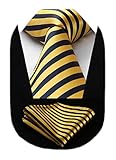 HISDERN Yellow Navy Blue Tie Sunshine Yellow Black Ties for Men Striped Necktie and Pocket Square...