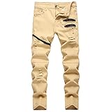 SUPBIRD Boy's Stylish Moto Biker Ripped Distressed Skinny Fit Stretch Fashion Denim Jeans Khaki 14