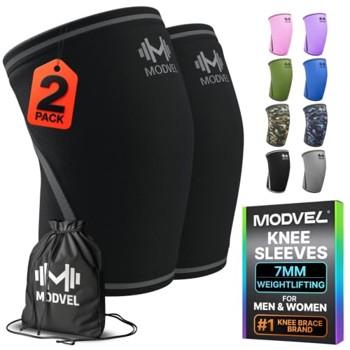 Modvel 7mm Neoprene Knee Sleeves for Men & Women Weightlifting & Powerlifting – Compression Knee Sleeve Support for Squats, Gym, Training – USPA, IPL Approved (Pair)