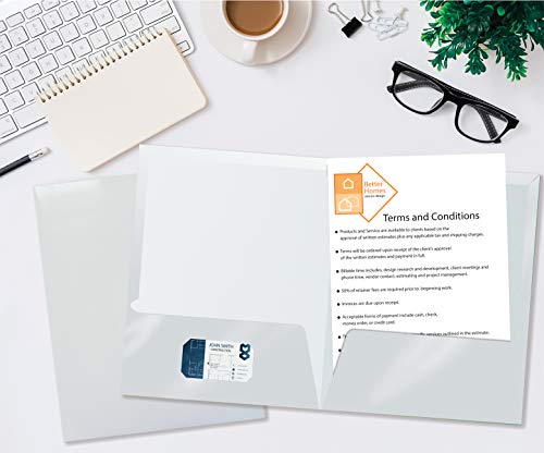 Image of Better Office Products 2 Pocket Glossy Laminated White Paper Folders, Letter Size, 25 Pack, White Paper Portfolios, Box of 25