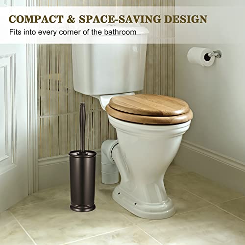 Image of Toilet Bowl Brush Holder Set: Bathroom Deep Cleaning Toilet Scrubber Rim Cleaner with Caddy for Restroom Rv - Hidden Modern Elegant Toilet Clean Decorative Accessories - Bronze