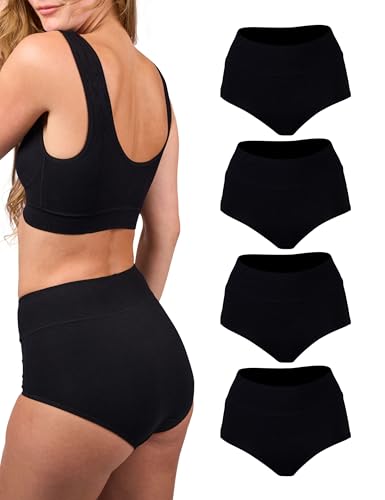 Basic Treasure 4er Pack Bauchweg Unterhose Damen, High Waist Shapewear Briefs, Figurformende Unterwäsche, Shapewear, Miederhose Damen-Unterhosen, L, Schwarz