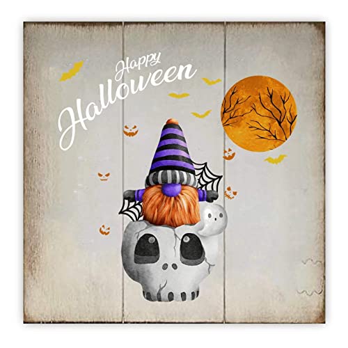 Panneau mural en bois Halloween avec motifs sculptés de citrouille, fantôme et lune