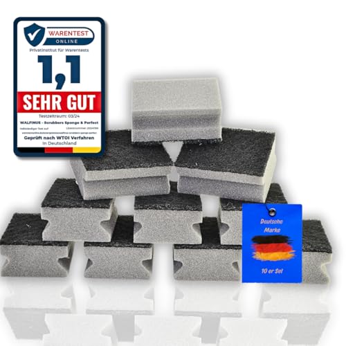 Walfinus Premium set van 10 grijze pannenreiniger, schuurspons, poetsspons voor moeilijk verwijderbaar vuil, spons in de keuken, spoelspons, reinigingsspons 9 x 7 x 4 cm