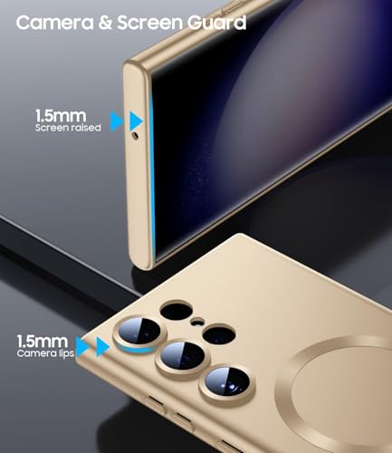 Image of DIZORO Samsung S24 Ultra Case, Compatible with Mag Safe Back Cover, Matte Luxury Metallic Luster Flexible TPU Wireless Charging Shockproof Case with Camera Protector (Metallic Silver)