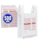 Fuxury 500 Count - Thank You Plastic T-shirt Bags White with Handles (11.5" x 6.5" x 21"), Grocery, Take Out, To Go, Restaurants, Convenience Store,Retail Shopping Bags in Bulk for Small Business