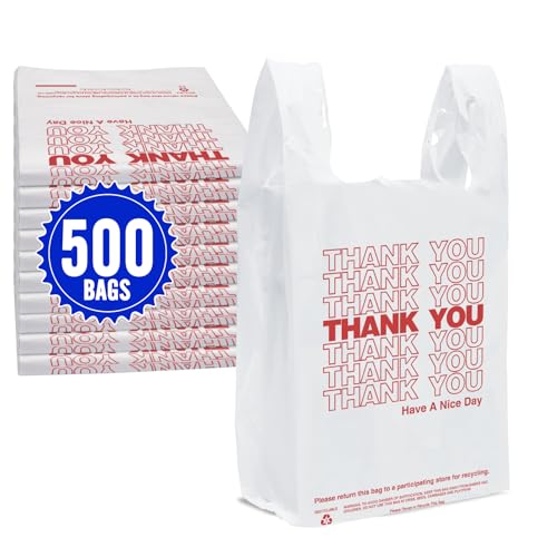 Fuxury 500 Count - Thank You Plastic T-shirt Bags White