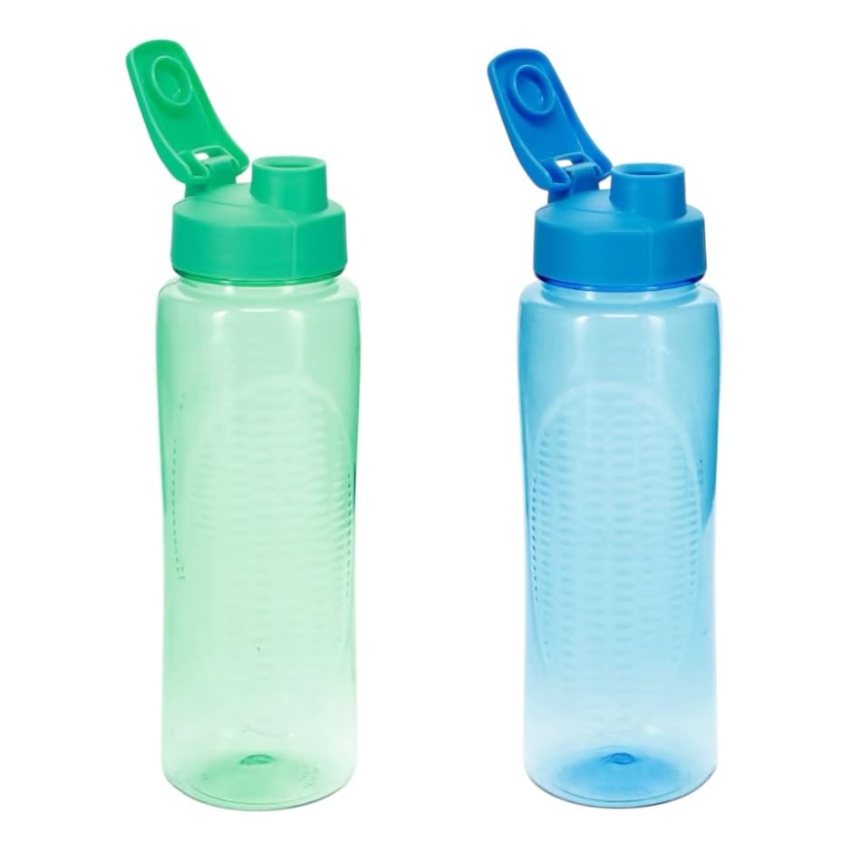 Plastic Water Bottles 24 oz Blue and Green Flip-Top Lid BPA Free 2-Pack Sports Work Out Daily Use Multicolor Bundle