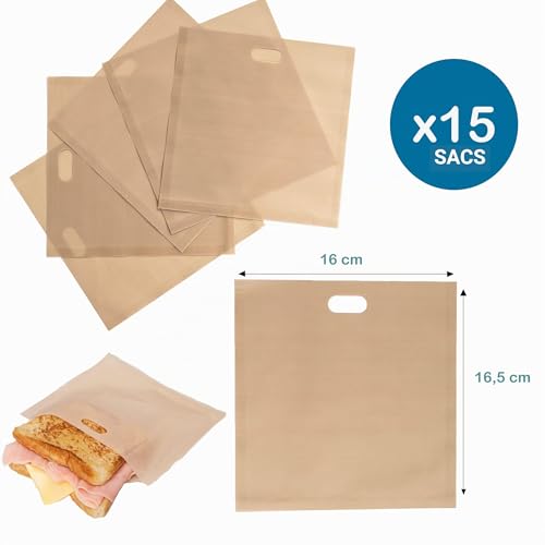 RANJI® 15x Sac à grille pain réutilisables - Sachets à cuisson alimentaire pour croque monsieur, sandwich, muffins anglais - Grille-pain, four, machine à panini - Réutilisable 100 fois - Toaster Bag – vue 2