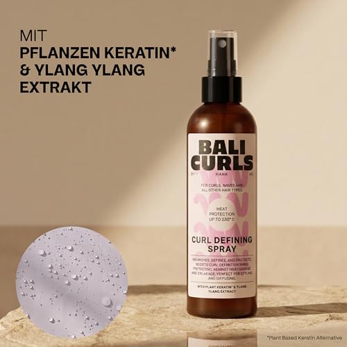 BALI CURLS Curl Leave In Diffusing-Heat Protection Spray – Definierendes Hitzeschutzspray für lockiges Haar – Pflegender Hitzeschutz für Haare – Für gesunde und geschützte Locken – 150ml