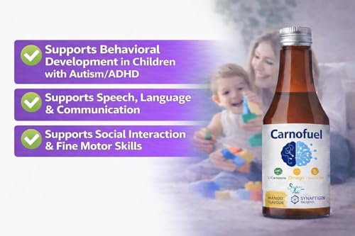 Image of Carnofuel Syrup For Kids | L-Carnosine 400 mg per 5 ml | Supports Brain Development, Speech, Memory & Focus | Specially for children with Autism & ADHD | With DHA, EPA, Coenzyme Q10 & Vitamin D3 | 200 ml