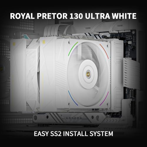 Image of Thermalright Royal Pretor 130 Ultra White CPU Air Cooler, PC Double Towers Cooler,High Performance 7 Heat Pipes CPU Cooling, White Brushed Top Cover,for AM4 /AM5, Intel lga1851 /1700 /1150 /1151 /2011