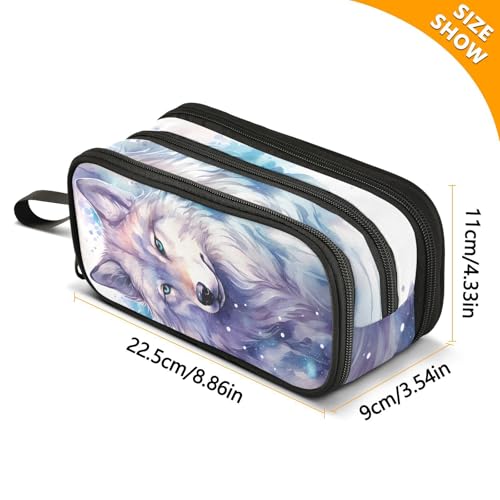 Image of Wolf Watercolor Pencil Case Box Boys Girls Large Pencil Pouch Zipper Compartments Big Capacity Stationery Pen Bag Organizer for Kids Teens Adults School Office