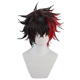 ゴシック コスプレウィッグ 男 肥前忠広（ひぜんただひろ）忠吉 ショートボブ 巻き毛 ブラック＆レッド ゴスロリグ グラデーション 耐熱ウィッグ ハロウィン仮装 前髪ぱっつん かつら クリスマス 文化祭 お祭り 学園祭