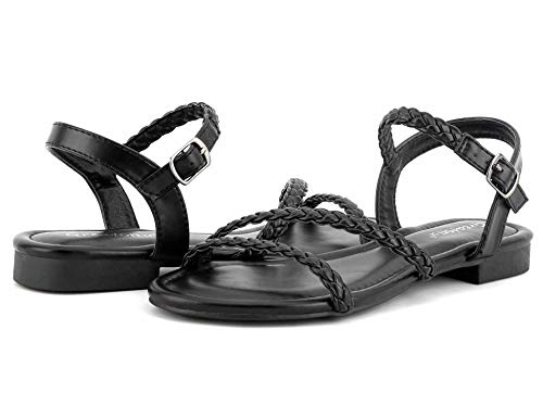 Greatonu Women's Flat Sandals Summer Braided Slip On Gladiator Sandals Open Toe Strappy Slingback Shoes Black Size 9 #TOP3