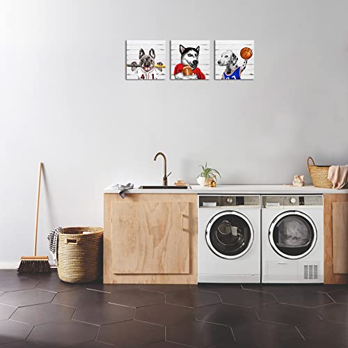 Funny Dog Canvas Wall Art Abstract Pet Puppy Sport Picture Dog Painting For Boy Kids Room Wall Decoration Framed And Stretched Ready To Hang Size 12"X12"X3 #TOP2