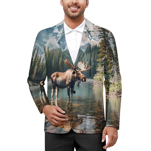Moose Men's Suits Dress Business Formal Suit Print Jackets Coat For Wedding Party