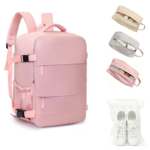 Treer Mochila Viaje Cabina Avion 40x30x20, Mochilas Cabina con Compartimento Zapatos para Ryanair, Vueling, Maletas De Viaje Mujer Hombre, Impermeable Travel Backpack, Equipaje de Mano (Rosa L)