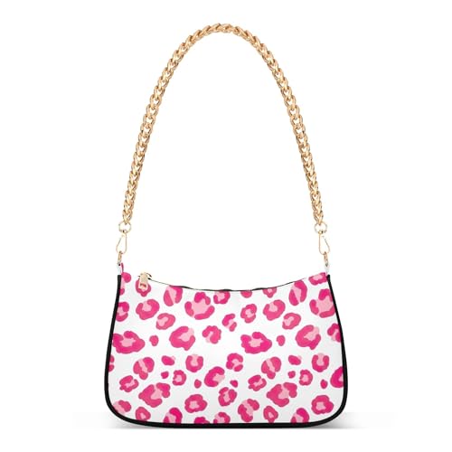 Pink Leopard Spots White Ladies Shoulder Bag for Women Casual Purse Hobo Vintage Medium Handbag Tote Zipper Closure