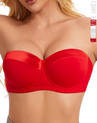 Image of Women's Push up Strapless Bra for Large Breasts with Clear Straps, Never Move On Party Cup B /C /D /DD /DDD /G