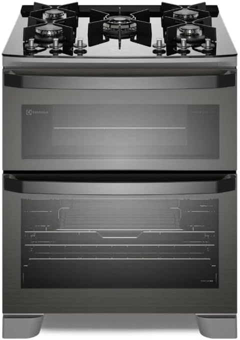 Fogão 5 bocas Electrolux Cinza Expert com Duplo Forno, Função Air Fryer e Mesa de Vidro (FE5AD) 220V
