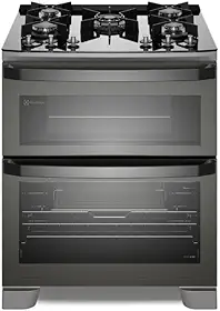 Fogão 5 bocas Electrolux Cinza Expert com Duplo Forno, Função Air fryer e Mesa de Vidro (FE5AD) 220V