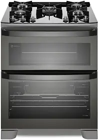 Fogão 5 bocas Electrolux Cinza Expert com Duplo Forno, Função Air fryer e Mesa de Vidro (FE5AD) 220V