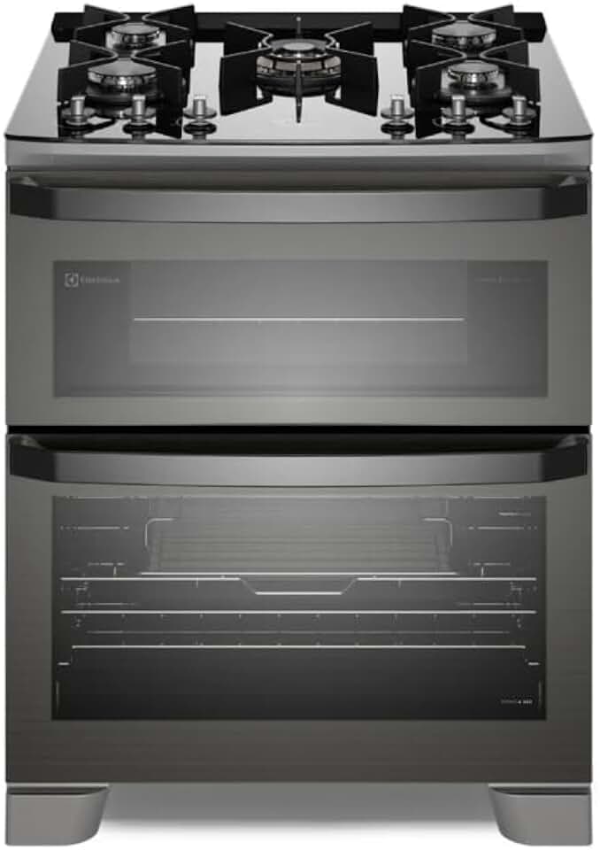 Fogão 5 bocas Electrolux Cinza Expert com Duplo Forno, Função Air fryer e Mesa de Vidro (FE5AD) 220V