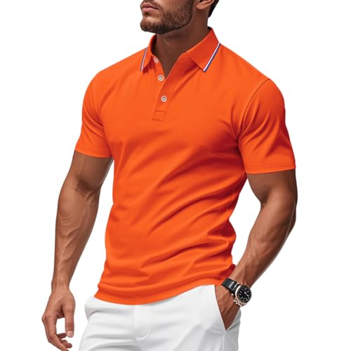 Oanviso - Oanviso Polo Homme Manches Courtes Tee Shirts Basic Casual Respirant Séchage Rapide Golf Sport Outdoor Poloshirt d'été Polos T-Shirt Coupe Regular Polo Shirt B Orange 3XL