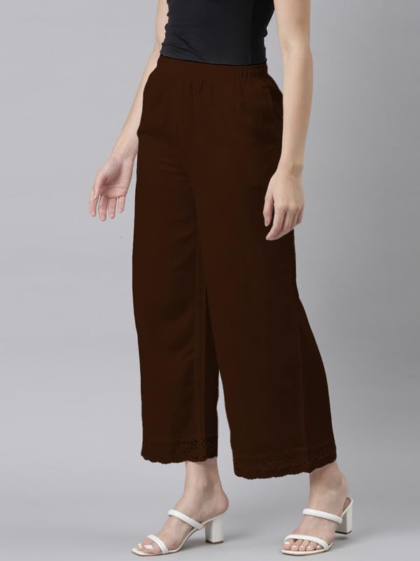 Image of GO COLORS Soft Linen Wide Pant Full Length for Women| Breathable, Mid Rise