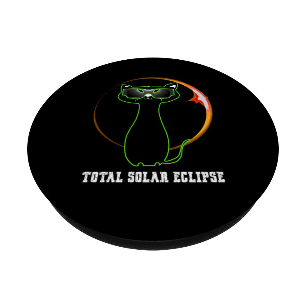 Cat Wearing Solar Eclipse Glasses Total Solar Eclipse 2024 PopSockets Swappable PopGrip, Black - Image 2
