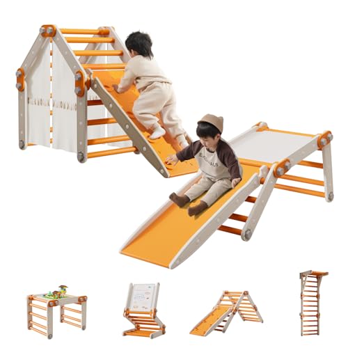 UNICOO® Kids Ultimate Convertible Jungle Gym & Climbing Frame Set, 12+ Configurations with Indoor Climbing Toys, Toddler Jungle Gym, Fitness Frame, Whiteboard Stand, Building Block Table, Ramp & Slide