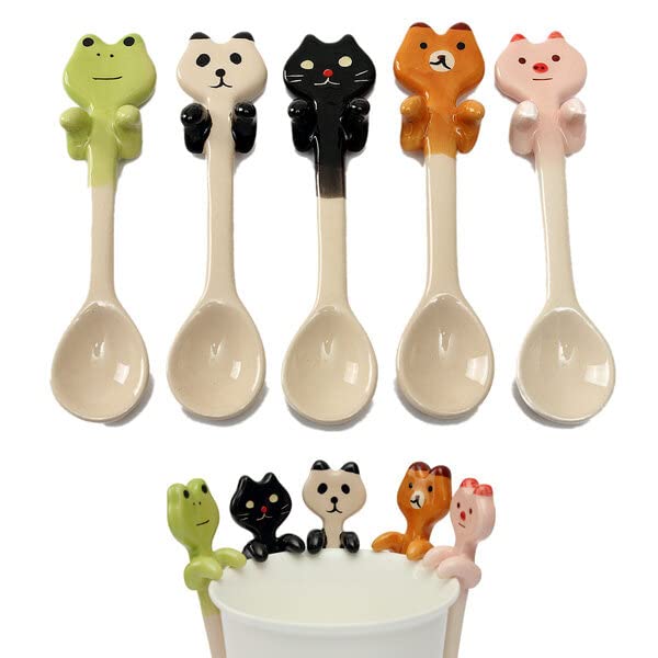 Acofuns Cute Cartoon Animal Ceramic Hanging Coffee Scoop Milk Tea Soup Spoon Tableware Decor