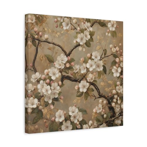 Toile cerisier rétro châssis 3cm tableau carré poétique