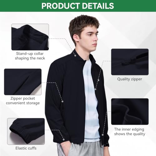 Image of Venzina Men's UPF 50+ Sun Protection Jacket, 4-Way Stretch Quick-Dry Windbreaker with Breathable Mesh & Elastic Cuffs, Sunscreen Jacket for Men - Hiking, Travel