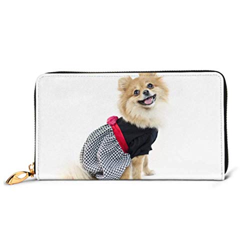 Preisvergleich Produktbild JHGFG Mode Handtasche Reißverschluss Brieftasche Netter pommerscher Hund über weißem Telefon Kupplung Geldbörse Abendkupplung Blockieren Leder Brieftasche Multi Card Organizer