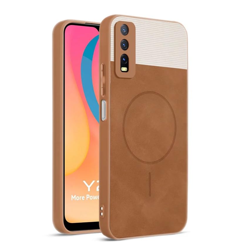 Image of Bintage CASE Mac Safe Design Hard Light Weight Back Case | Soft Border Camera Protect | Dual PU Leather Finish Back Cover Compatible for Vivo Y20 / Y12s / Y11s - White & Brown