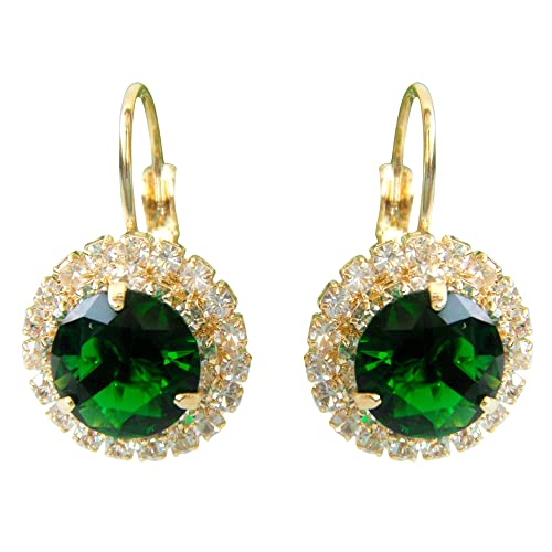 Navachi 18k Gold Plated Circle Green Zircon White Crystal Hoop Az2672e Leverback Earrings