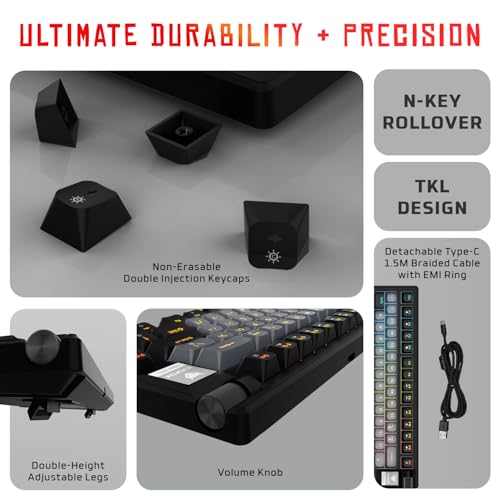 Image of EvoFox Ronin Wired Mechanical Gaming Keyboard | 9 Layer Gasket Sound Dampening Design, Outemu Red Silent Switches, Hot Swappable, Per-Key RGB, nKey Rollover, Volume Knob | Windows Software (Black)