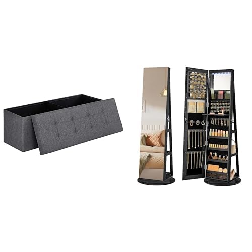 SONGMICS 43 Inches Folding Storage Ottoman Bench, 6 LEDs Lockable